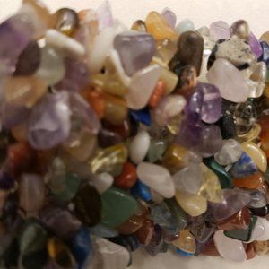 Mixed Semi- Precious Gem Stones and Quartz Multiple Layer Chip Stretch Bracelet